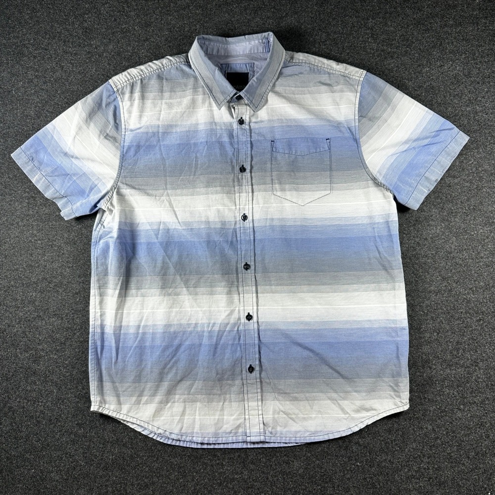 Prana Mens XL Short Sleeve Button Down Shirt Blue Ombre Stripe Organic Cotton - Picture 1 of 5